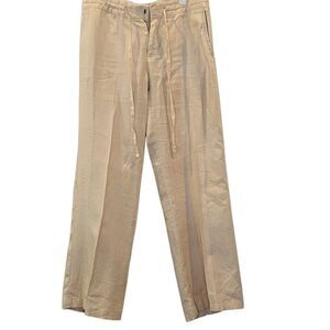 Banana Republic Drawstring Waist Linen Straight Wide Leg Pants Ecru Size 4